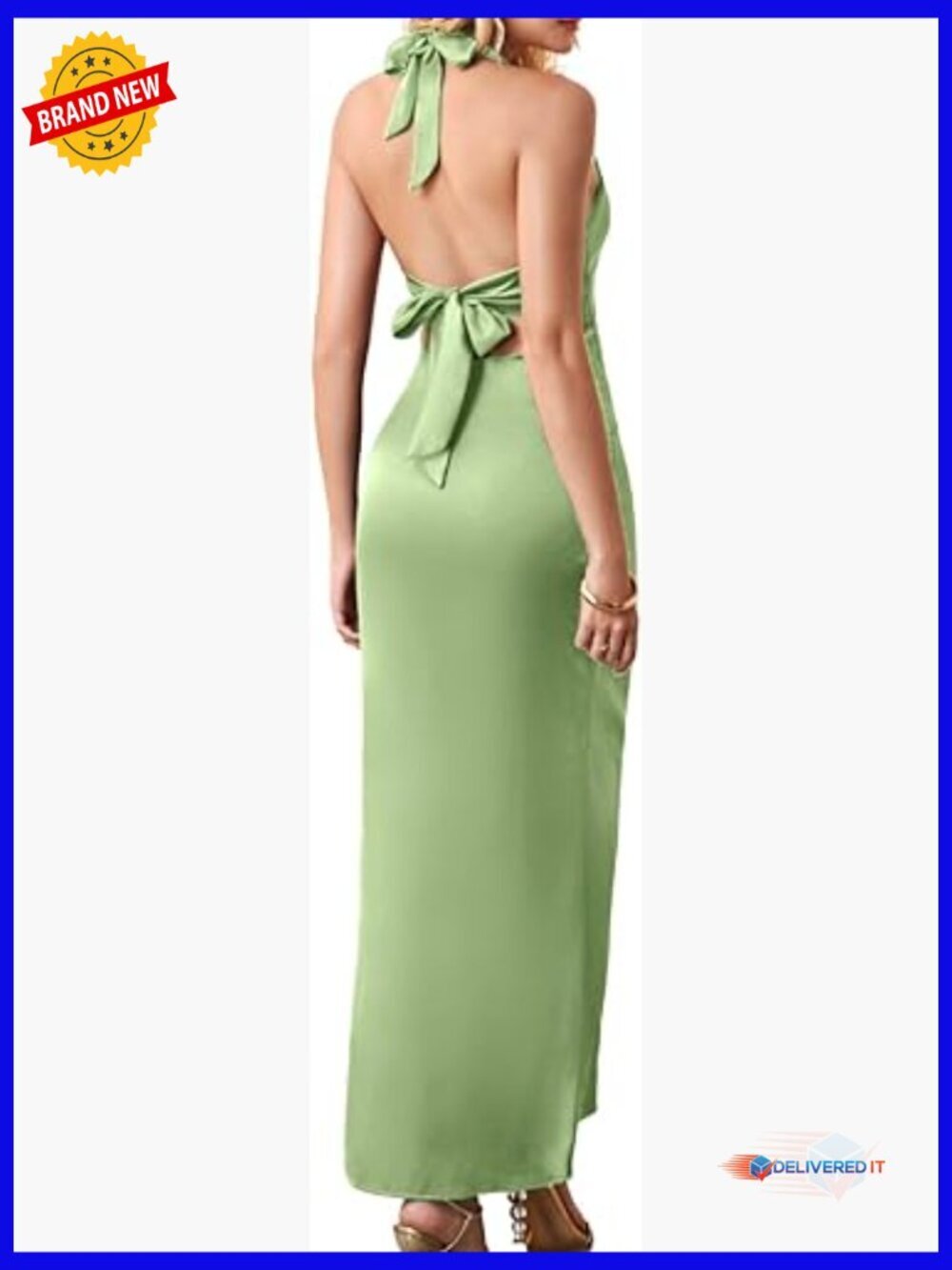 V Neck Halter Backless Maxi Dress, Wedding Guest Cocktail, Flowy A-Line